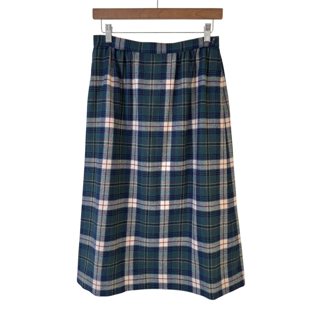 VTG Pendleton Tartan Plaid Skirt Green Sz 12 Wool Pockets Lined Preppy Academia